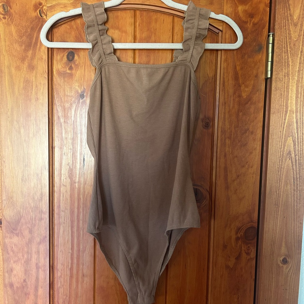 Brown Ribbed Bodysuit